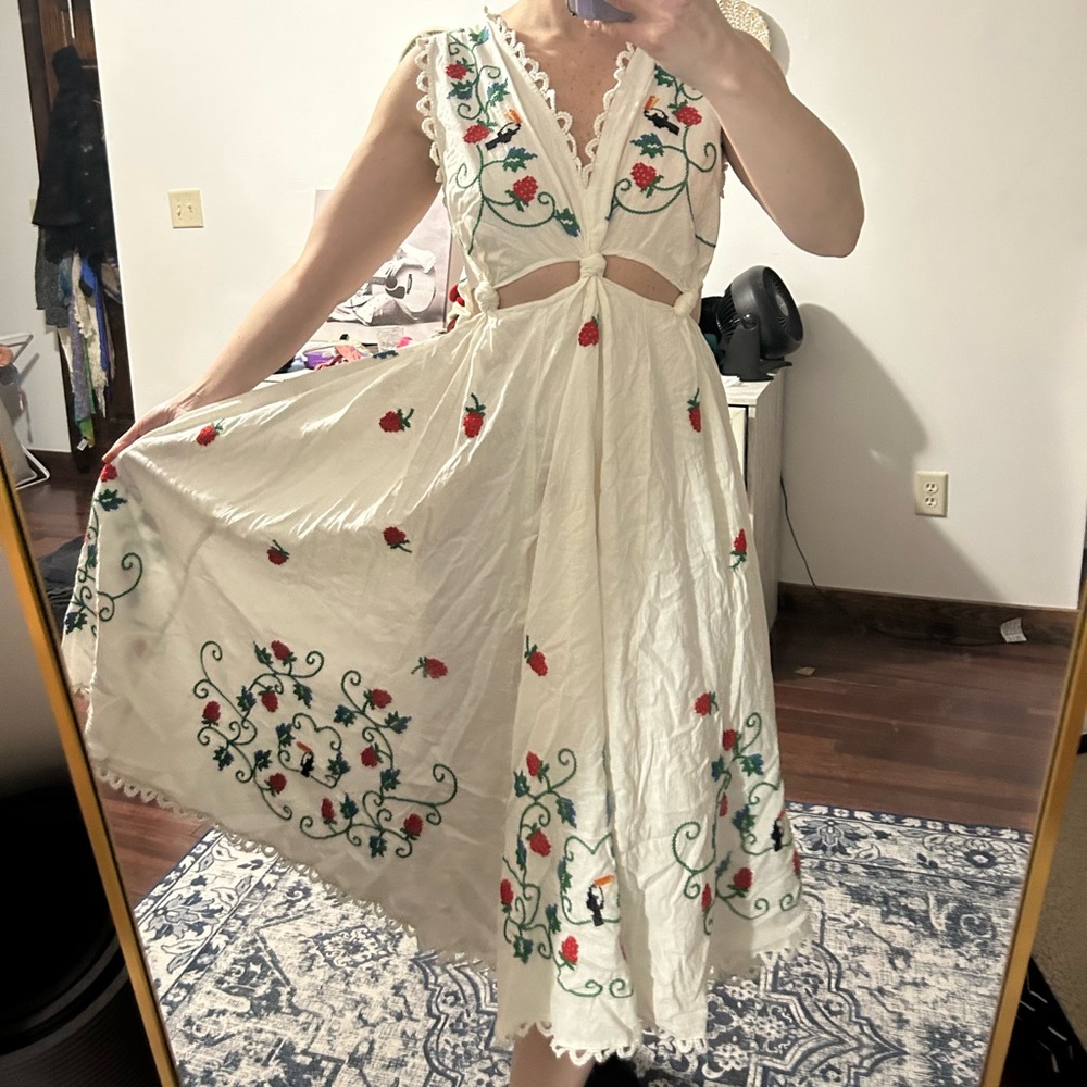 Farm Rio white strawberry summer maxi dress